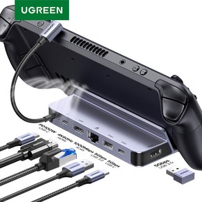 UGREEN 유그린 6-in-1 스팀덱 독 4K@60Hz USB C 도킹 스테이션 기가비트 이더넷 연결 지원 스팀덱 ROG 앨리 아이폰15 Po/Po Max와 호환됨, Metal, 6 Pots, 1개