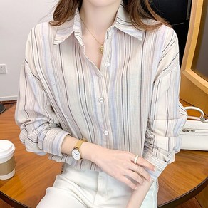 이노뱅크 루즈핏 세로 줄무늬 셔츠 남방 INO473A