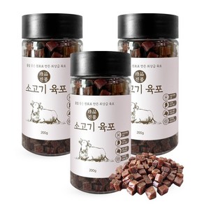 펫티즈 진품 육포 큐브 져키 강아지 노즈워크 칭찬 간식, 3개, 200g, 소고기