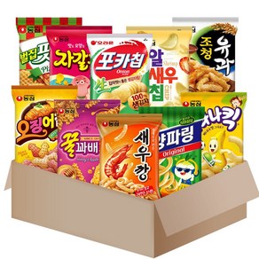 [메리박스] 농심 스낵세트 10종(새우깡+꿀꽈배기+오징어집+양파링+고구마깡+조청유과+벌집핏자+알새우칩+바나나킥+자갈치), 1세트, 과자
