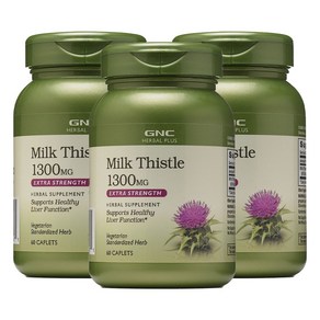 GNC 밀크시슬 1300mg 60정 (캐플렛) Hebal Plus Standadized Milk Thistle 60caplets -3개 SET, 1세트, 180정