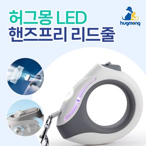 허그몽 핸즈프리 LED 강아지 자동 리드줄 산책줄 개줄 애견끈 야간산책 조명 3M, 화이트, 1개