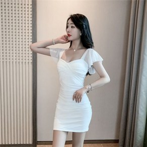 스판 여성 미니 원피스 캐주얼 데일리 홀복 데이트 스퀘어넥 날개소매 시스루 H라인
