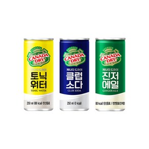 캐나다드라이 진저에일 토닉워터 클럽소다 총15캔 각3개씩 하이볼 에이드 칵테일 음료수, 250ml, 15개