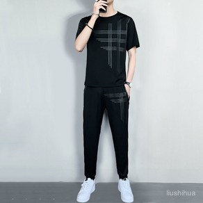 LOKEXING여름 남자 얇은 트레이닝복 와이드 빅사이즈 통기 속건 쿨에버 트레이닝 상하의 세트