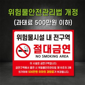 절대금연 과태료 500만원 위험물시설내전구역 주유소 금연표지판 금연구역, 1개, 절대금연 - 사방타공 (400X300mm)