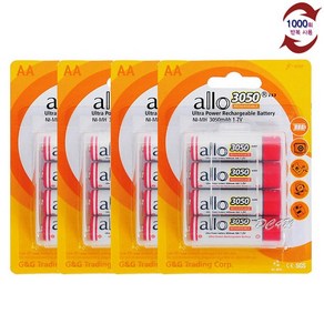 ALLO 대용량 3050mAh AA 충전지 16알, 2개, 8개입