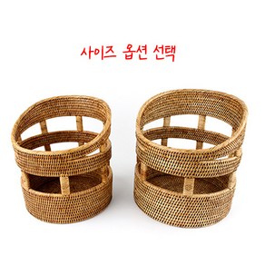 라탄 원형 바게트 바구니 l 과일 빵 바스켓 해초, S.지름26cm x 높이21-30cm, 1개