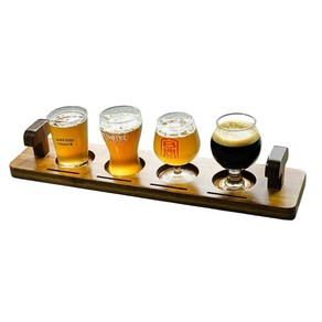 맥주 샘플러 트레이 위스키 우드 시음 플레이트 4구 홀더, 4홀 T자형, 1개
