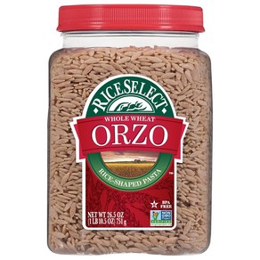 RiceSelect Whole Wheat Ozo Rice-Shaped Pasta Non- RiceSelect 통밀 오르조 쌀 모양 파스타 비GMO 비건 1.66파운드(1팩, 1개, 752.96g