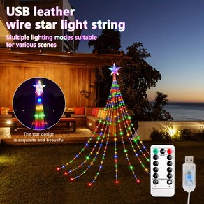 리모컨 포함 USB 별 폭포 요정 조명 줄 - 200/300 LED 다색 RGB 트리 장식 8가지 모드 USB 전원 실내/실외 장식 크리스마스 파티 및 정원, 01 2M200LED, 02 RGB, 1개