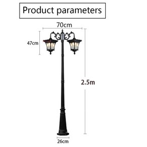 파워솔라 유럽풍엔틱전기가로등(최고급중형)2.0m 2.5m 2등하향등 잔디등 정원등 공원등 펜션등 인테리어등 가로등, 2.5m2등하향(황동색)