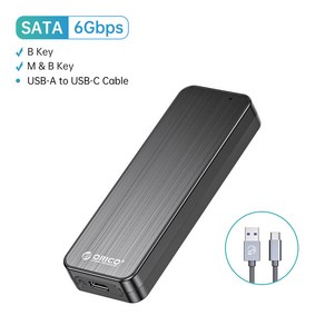 오리코-M2 NVMe 인클로저 USB3.2 Gen2 타입 C 10Gbps PCIe SSD 내장 금속 방열판 솔리 스테이트 라이브 케이스, 01 SATA-6Gbps-Black, 한개옵션1