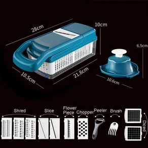 다기능 주방 슬라이스 강판 만돌린 슬라이서 조절 가능한 두께 안전 식품 슬라이서 과일 다이서 야채 초퍼 커터, c 블루