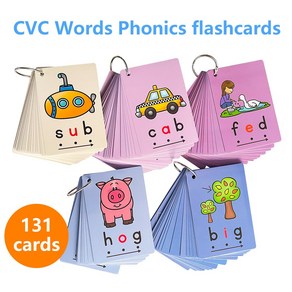 131 CVC Phonics 영어 카드 파닉스 단어 유아를 위한 병음 단어 영어 학습 카드