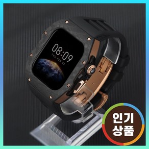 애차드밀 카본 티타늄 애플워치 10 일체형 케이스 스트랩 밴드 46mm 42mm, 골드버클, 블랙, 1개