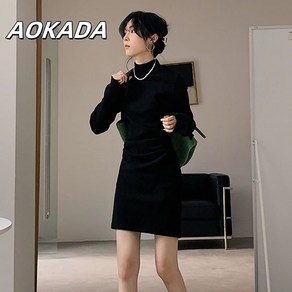 AOKADA 힙라인 스커트 여자 이너 원피스 프렌치 스타일 힙라인 핏 세미 바디라인 슬림핏 미니 원피스 2색