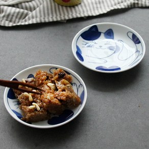 오반자이 블루네코 접시 일본 그릇 식기, 블루네코 접시 14cm[바둑이], 1개