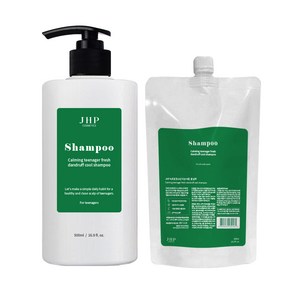 JHP 녹초엽 청소년 지성 비듬 쿨 샴푸500ml+리필500ml, 1세트