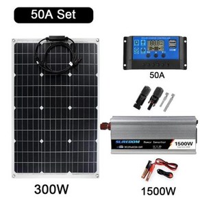 태양광 발전 시스템 인버터 키트 1500W 12V ~ 220V 300W 600W 태양 전지 패널 배터리 충전기 전체 컨트롤러 홈 그리드 캠프 휴대폰, 1개, 7) 12V to 220V 50A Set