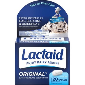 BeLive 비라이브 Lactaid 락트에이드 120정 1팩 오리지널 락타아제 엔자임 릴리프 Oiginal Stength Lactose Intoleance Relief Caplets with Natual Lactase Enzyme 120 ct., 1개, 1