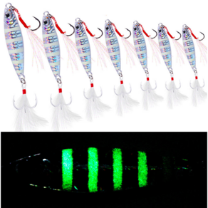 MF 실버 지브라 야광 메탈지그 5개세트 10g~60g 갈치 전용 삼치 방어 광어 우럭 농어 고등어 깃털바늘, 25g, 5개