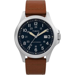 Timex 남성용 익스페디션 노스 필드 포스트 솔라 41mm TW2V03600JR 쿼츠 시계 브라운/블루. 41mm 익스페디션 노스 필드 포스트 태양광 친환경 가죽 스트랩 시계