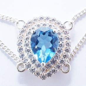 8*6mm pea 스위스 Blue Topaz CZ 하트모양 겹줄 925 은팔찌 17cm 1920