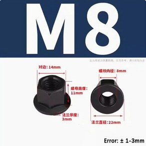 두꺼운 압력판 너트 블랙 하이 플랜지 너트 육각 너트 M8 M10 M12 M14 M16 M18 M20, 2Pcs, 2개