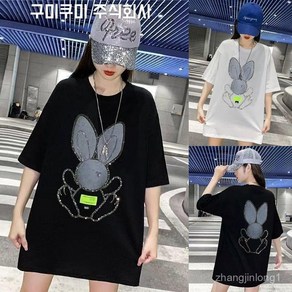 100kg까지 여름 추천 면100% 예쁜 스팽글 반팔 티셔츠 롱티 날씬해보이는 여성 편한 캐릭터 루즈핏 무지 면티 패션 ins 빅사이즈 3xl 미디티 박스티 패션 반팔티 티