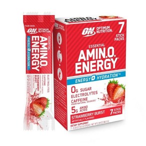 Optimum Nutition Essential Amino Enegy Plus 전해질 스틱 팩 에너지 파우더 스트로베리 버스트 7개입 187606, 1개, 66.6g