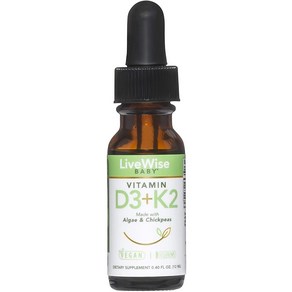 Vitamin D3 and Vitamin K2 Liquid Dops - Baby Vitamin D Dops fo Infants w/ Vitamin K fo Optimal Absoption - Vitamin D3 K2 Supplement w/ Oganic MC, 1개, 12ml