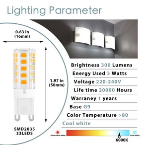 전구 용품 GANRILAND G9 LED 램프 전구 E14 220V 3W 5W 3000K 실리카 젤 Bombilla SMD2835 할로겐 샹들리, 1개, 01 G9 3W 6000K