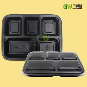 [그린몰]도시락용기 TY-2116 5칸 검정 800개 용기+뚜껑 세트 TY, 1개