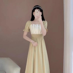 POMTOR 여성 여름 반팔 캐주얼 허리 조임 롱 원피스