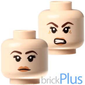 레고 부품 살색 듀얼 여자 헤드 머리 - 무표정 화난 Light Flesh Minifig Head Dual Sided Female Bown 6124651 3626cpb1441, 1개