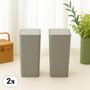 휴즈리버 원터치 밀폐 휴지통 10L, 그레이, 2개