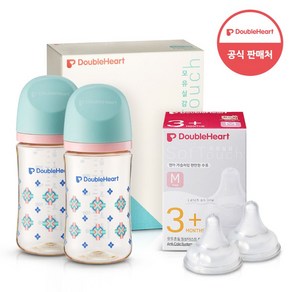 더블하트 모유실감3세대 젖병 트윈팩+젖꼭지2입+물티슈, 1개, 240ml, 단청(M 2입)