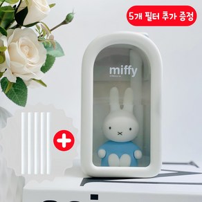 miffy 미피 가습기 1+1세트 필터(미피 전용 필터 5개 추가 증정) 미니 가습기 귀여운 캐릭터 사무실용 탁상용 책상용 휴대용 캠핑용 USB 무드등 복합식 가습기 아기방 신생아, 화이트-블루