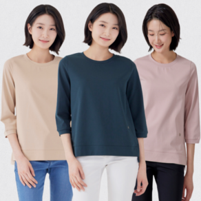 [지센창원]여성 혼방 솔리드 라운드 7부 티셔츠 3색 LCTSP325