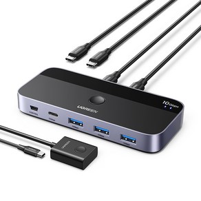 UGREEN 유그린 10Gbps USB C 스위치 2대 컴퓨터가 4개의 USB 장치 공유 USB C 멀티 허브 PC 노트북 키보드 마우스 프린터 호환 가능, 1pc, 1개