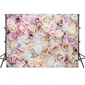 Flowe Backdop Pea Pink Rose Wall Photo Backdo 꽃 배경 배 핑크 장미 벽 사진 배경 베이비 샤워 배경 생일 파티 배너 7X5ft by, 1개, Style 2