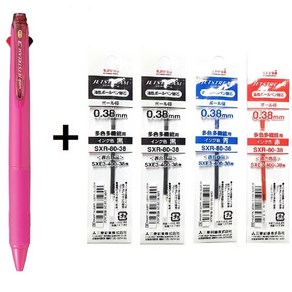 유니 제트스트림 0.38mm 3색 볼펜 (SXE3-400-38) 1개 + 리필심4개 + 사은품(3M 포스트잇 653 100매 1개), 로즈핑크(66) 1개 + 리필4개(흑2청1적1)