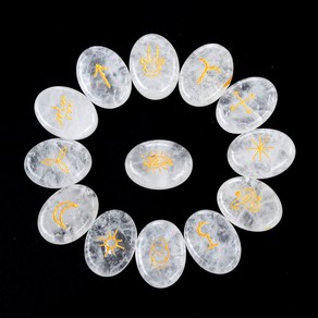 룬스톤 마노 룬 스톤 마녀 세트 점술 다우징 명상 균형 레이키 용 돌 13 개, [01] 15x20mm, [01] 룬스톤 Clea Quatz