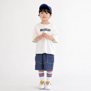 [12시전주문 오늘출발] 메르시보꾸 아동용 스티치데님상하 키즈 주니어 바지세트 SS24S15