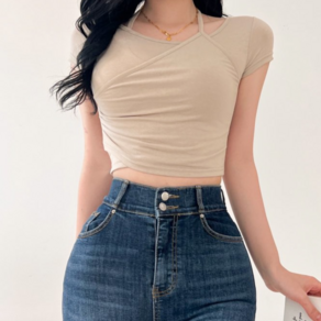투디 y2k 홀터 크로스 랩 반팔 크롭티 국내제작 4컬러