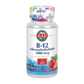 비타민 B-12 아데노실코발라민 딸기 맛 1000 mcg 90 마이크로 타블렛, 1개, 90ml