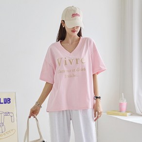 [나크21] (55~88) 자수레터닝 브이넥 반팔 티셔츠 DM52-T-14