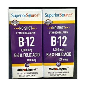 superior source b-12 gmo free 400mcg ea 200 total tablets exp dec 2025 749222