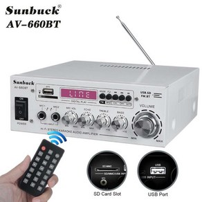 파워앰프 SUNBUCK AV-660BT 사운드 앰프 CH 2.1 파워 홈 카 미팅 시어터 AMP 지지대 EQ FM USB SD 카드 2 마이크 입력, 04 Black EU Plug